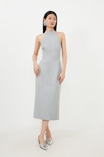 Karen Millen Bodycon Midi Dress UK14 in Grey RRP £199