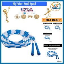 Champion Sports 9 Ft Plastic Segmented Jump Rope for Cardio  Fitness Blue/White