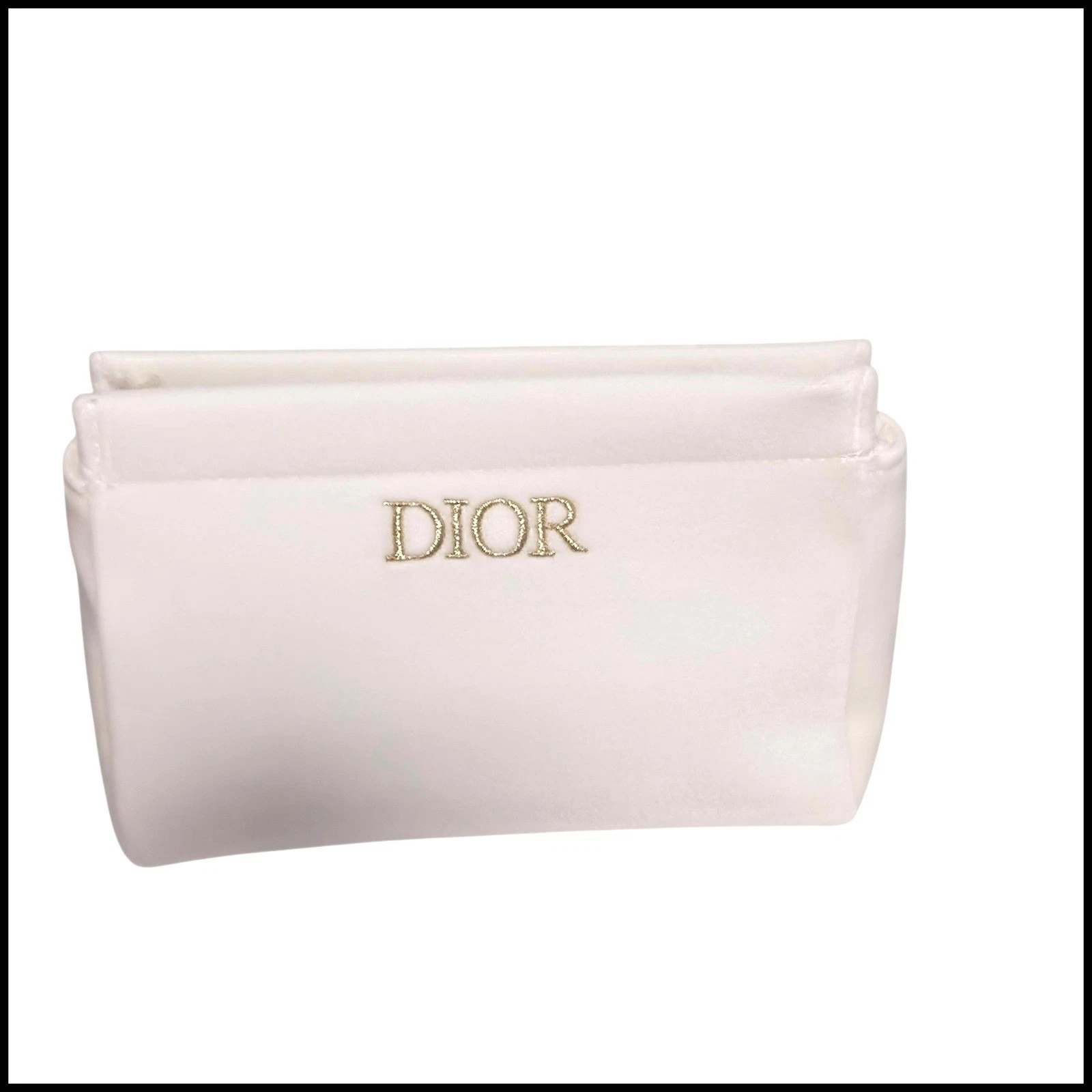 Dior Beauty Makeup Cosmetic Bag Pouch White Gold Logo Travel New Velvet