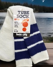 VTG 80's Twin City Tube Socks Orlon Acrylic Youth 5-7 Striped NOS Navy Blue