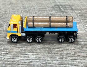 Vintage 1980s Micro Machines Truck Semi Flatbed Logging Yellow & Blue Galoob