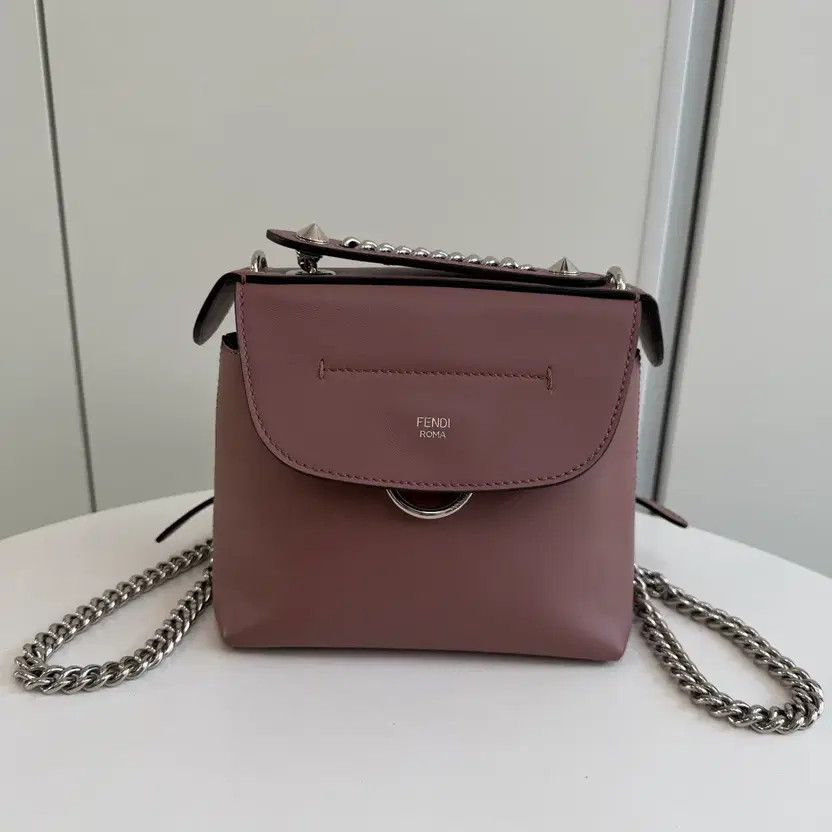 Fendi Kan I Mini Chain Backpack, Authentic, Silver Leather thumbnail 4