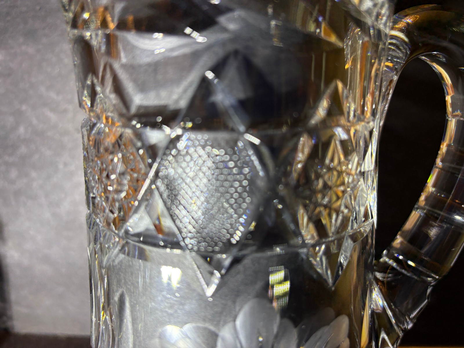 ABP, Cut Crystal, Etched Pitcher with SIX Matching Tumblers, FLORAL