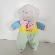 Soft Dreams White Teddy Baby's First 1st Bear Terrycloth Plush Rattle Pink Bow