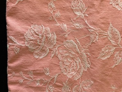 Vintage French 3 Pieces Mid Pink Damask Floral Cotton Ticking Fabric c1940s