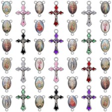 WenRity 60Pcs/30Set Rosary Making Kits Supplies Religion Cross and Center Med...