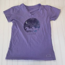 Life is Good Crusher Tee T Shirt Horses V Neck Purple Size Womens XS