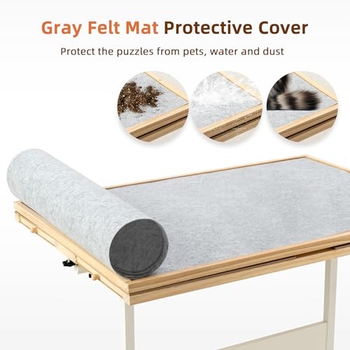  2-in-1 Tilting & Rotating Puzzle Table with 4 Colored Drawers & Cover & Flip 