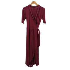 Quince Women Tencel Jersey Midi Wrap Dress Wine Basic Sleeved M