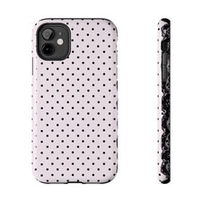 Black Polka Dot Pattern Tough Phone Case  Pink Background