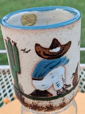 Mexican Folk Art Hand Made Tonala Mexico Pottery Mug  Sleeping Sombrero Man