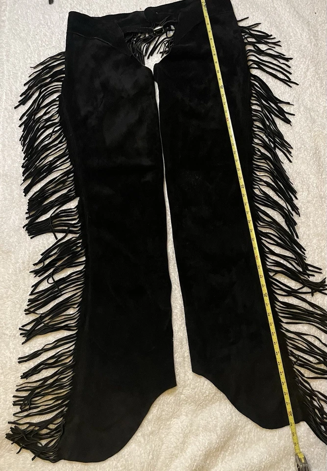 Chaps de cuero con flecos de gamuza negra vintage Western Rodeo o motocicleta para mujer’s Foto 4 de 4