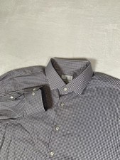 Emanuel Berg Dress Shirt Mens 17 3/4 Gray Gingham Modern Fit Long Sleeve