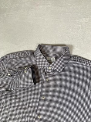 Emanuel Berg Dress Shirt Mens 17 3/4 Gray Gingham Modern Fit Long Sleeve