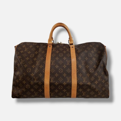 Louis Vuitton Women Brown Keepall 50 Monogram Canvas Leather Duffle Bag