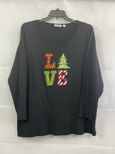 Quacker Factory Christmas LOVE Long Sleeve T-shirt Size 3X A267228 - Picture 1 of 15