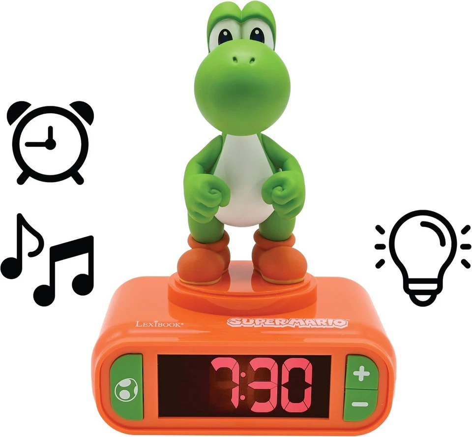 Yoshi Nightlight Alarm Clock, Super Mario Sounds, LCD Screen - Image 4 of 4