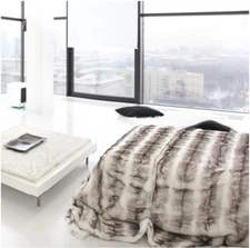 Eikei Double Sided Faux Fur Throw Blanket Soft Oversized Chinchilla Stripe NEW