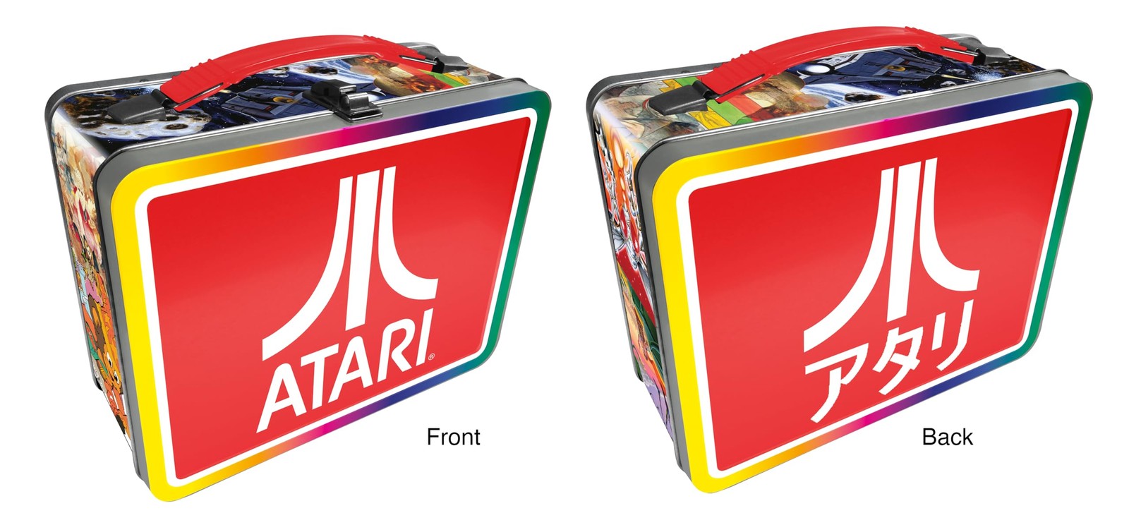 AQUARIUS Atari Fun Box - Sturdy Tin Storage Box with Plastic Handle & Embossed F