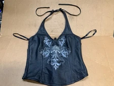 Harley Davidson Women’s Black Leather Vest  Lace Up Back with Side Zipper Small