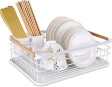 Kitchen Dish Drainer Rack 1 Tier Cutlery Holder Plate Rack Sink with Drip Tray