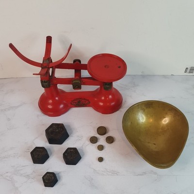 Vintage F.J. Thornton ''The Viking'' Weighing Red Scales Cast Iron With Weights