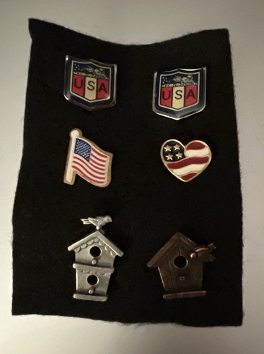 6 United States Hat Lapel Pins Collection Mounted USA Bird Feeder Flag Heart USA