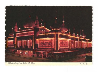 The World's Only Corn palace at night Mitchell SD vintage postcard unposted