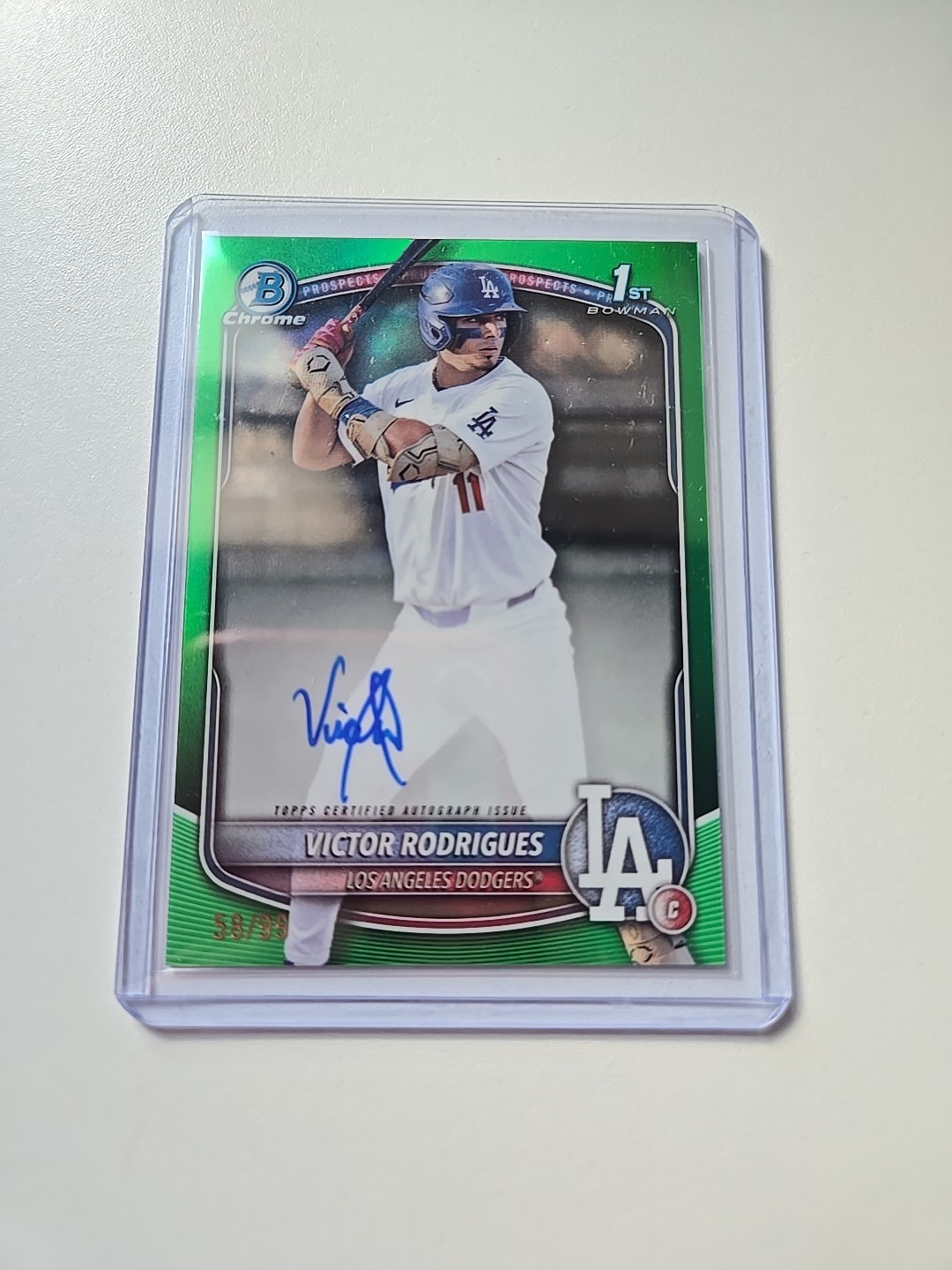 2025 Bowman Chrome Victor Rodrigues Autograph Green Bowman 1st Dodgers /99