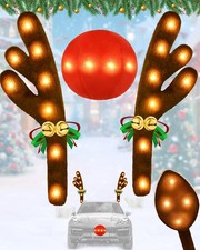 Christmas Reindeer Antlers Car Decoration Kit, LED Lights Nose Vehicle with J...