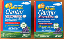 Lot Of 2 Children's Non-Drowsy Claritin Chewables 30ct Grape 60 Exp: 01/2027