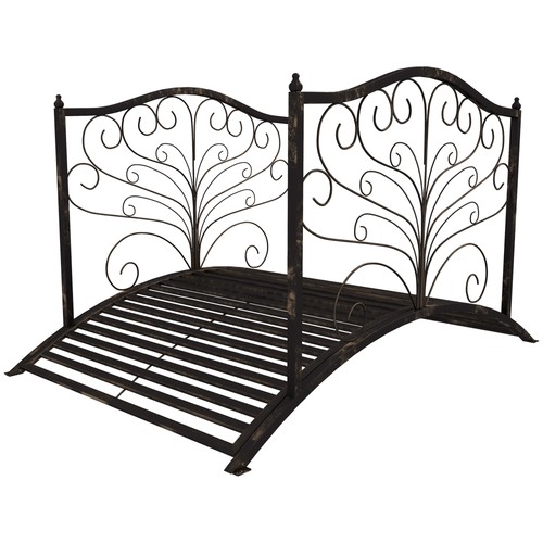 4 Foot Curved Outdoor Decorative Pond Garden Bridge Black Bronze , Refurbished