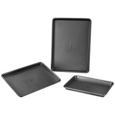 3 - Piece Nonstick Carbon Steel Baking Pans Set with Silicone Handles, Stackable