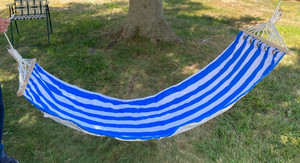 Backyard Hammock in Carry Bag Blue White Striped Polyester 67 x 24"