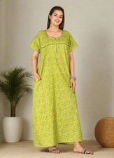 Women Cotton Nighty Maxi Nightgown With Pocket Printed Floral India Handmade