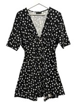 ASOS DESIGN Dress Womens 6 Tall Black Floral Button Front V-Neck Fit & Flare