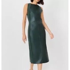 Ann Taylor Faux Leather Knit Side Panel Sheath Dress Dark Green Womens 8 b3