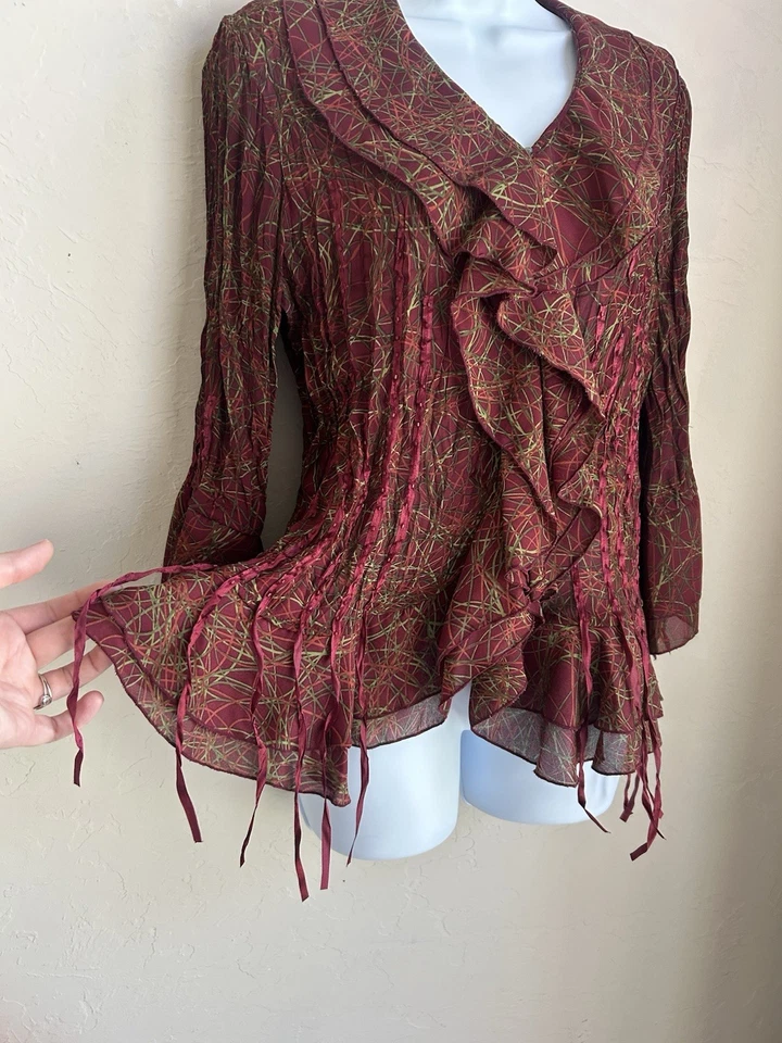 De colección Y2K Años 90 Hada Grunge Volantes Abotonados Top Cuentas Artesanal Flecos Bruja M Foto 3 de 4