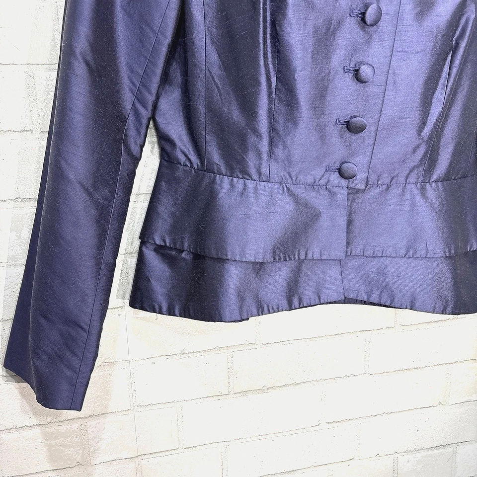 Blazer De Colección J Peterman 100% Seda Azul Peplum Mujer 10 (Se Ajusta a M) Chaqueta de Vacaciones Foto 2 de 4