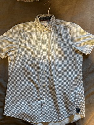 International Report Men s M White/Blue Stretch Geometric Button-Up