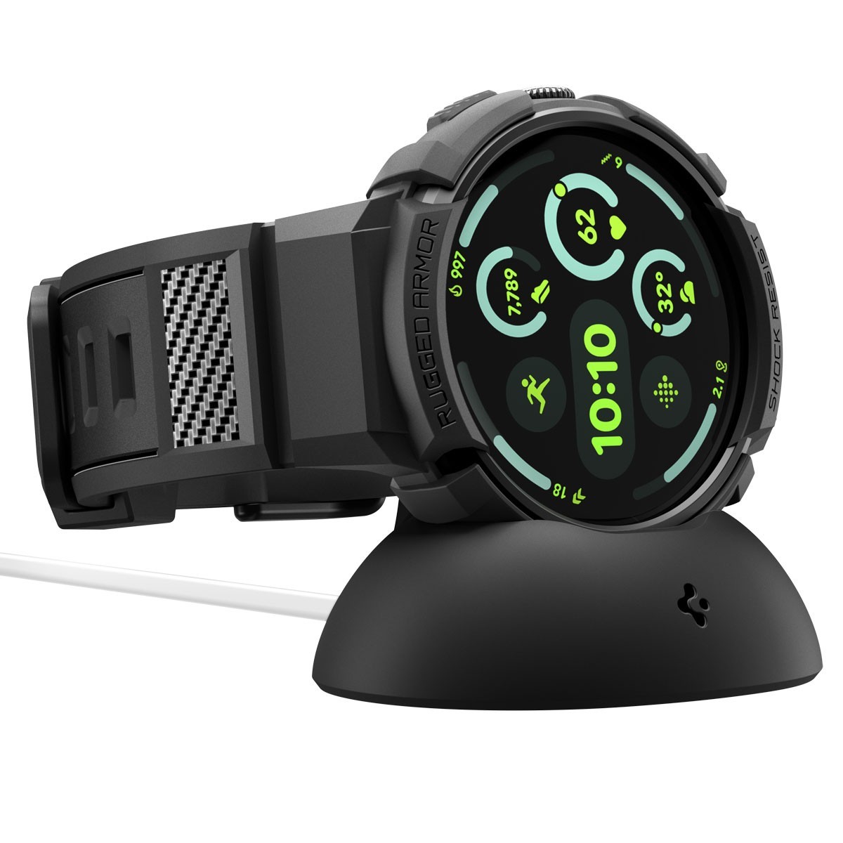 For Pixel Watch 4 (45mm) | Spigen Rugged Armor Pro Case + Charging