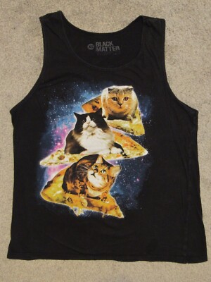 CATS ON PIZZA Slices In Space T-SHIRT Mens XS Tank Top Black