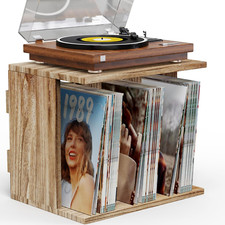 Emfogo Record Player Stand with Vinyl Record Storage, Turntable Stand Wall Mount