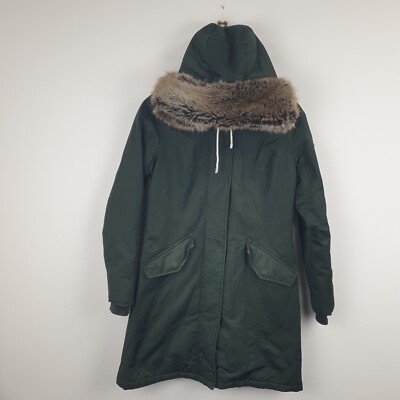 Barbour Filey Coat Womens UK 10 Green Parka Jacket Faux Fur