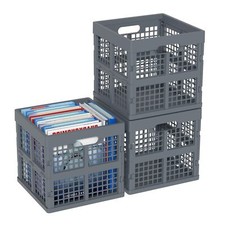 Gray Square Milk Crate 18 L Plastic Stackable Utility Crate 3 Pack
