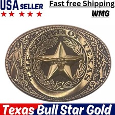 The State Texas Bull Star Gold Tone Belt Buckle Cowboy Rodeo Hebillas Vaqueras