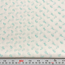Turquoise Florals on White Lightweight Cotton Blend Fabric by the HALF YARD