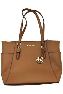 Michael Kors Charlotte Large Saffiano Top-Zip Tote Bag Luggage