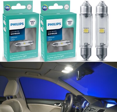 Philips Ultinon LED Light 6411 White 6000K Two Bulbs Interior Dome Festoon Lamp