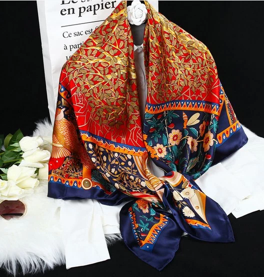 100% Silk 41" large Square satin Scarf Women Shawl Wrap floral blue red
Opens in a new window or tab